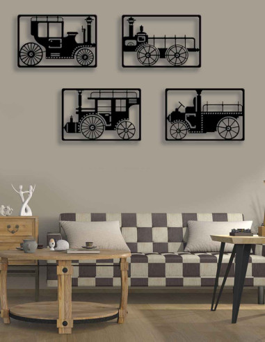 VINOXO Vintage Metal Rustic Carriage Car Wall Art For Living Room - Set of 4