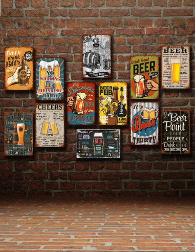 VINOXO Wooden Bar Beer Pub Wall Art Decor Painting - Set of 12