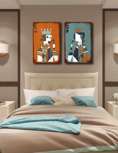 King and queen card wall decor set of two with hook on the back