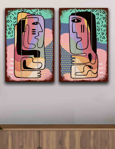 VINOXO Rustic Wall Art Decor Painting - Boho Couple - Set Of 2