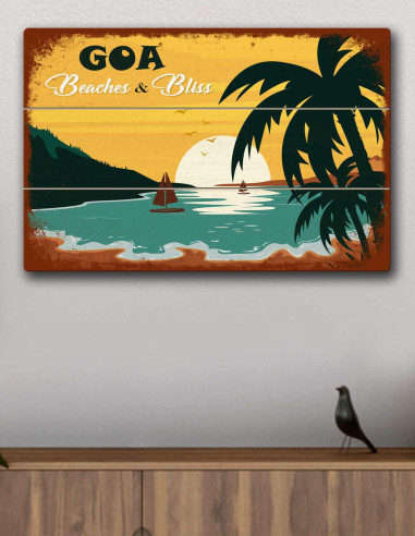 VINOXO Vintage Framed Wall Art Decor Plaque - Goa Travel Retro Poster