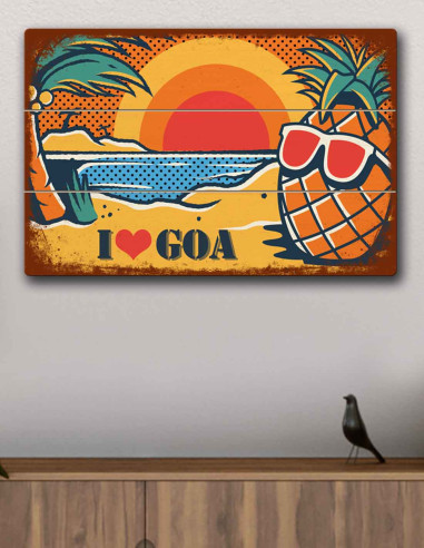 VINOXO Vintage Framed Wall Art Decor Plaque - I Love Goa Travel Retro Poster