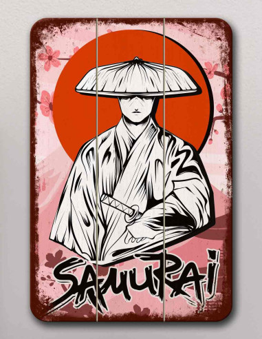 VINOXO Wooden Framed Wall Art Decor Plaque - Samurai