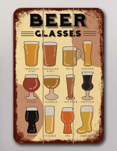 VINOXO Vintage Framed Bar Wall Art Decor Chart - Beer Glassware