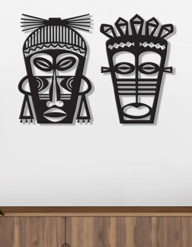 VINOXO Tribal Face Mask Wall Hanging - King Queen - Set of 2