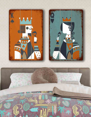 VINOXO Wall Art Painting For Bedroom - Modern King & Queen Card - Set Of 2
