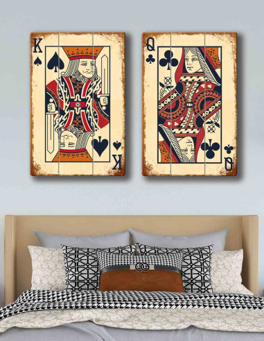 VINOXO Abstract Wall Art Painting For Bedroom - Black - King & Queen Card - Set Of 2