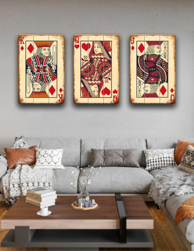 VINOXO Minimalist Abstract Wall Art Painting For Living Room - Red - King Queen Jack Card - Set Of 3