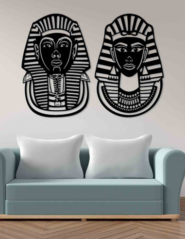 VINOXO Metal Wall Art Bedroom Decor - Egyptian Pharaoh King Queen - Set of 2