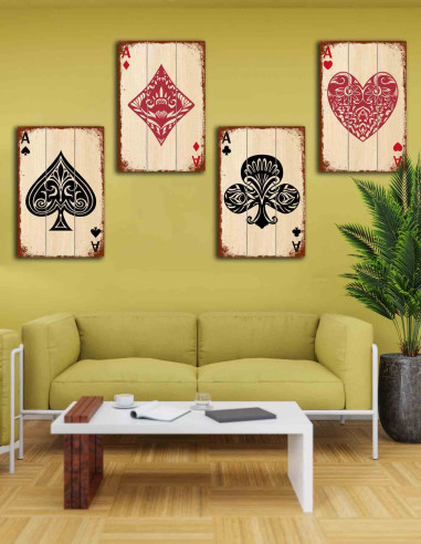 VINOXO Wooden Art Paintings For Home Walls - Ace Card Set of 4