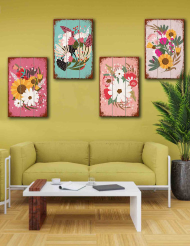 VINOXO Floral Paintings For Living Room - Set of 4
