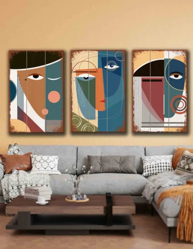 VINOXO Abstract Face Wall Art Hanging Decor - 3 Piece Painting