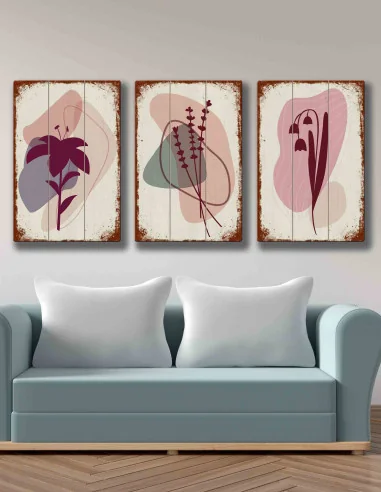 VINOXO Abstract Pink Flower Wall Art Paintings - Set of 3