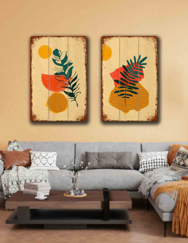VINOXO Bohemian Beautiful Simple Wall Paintings - Botanical Art Set of 2