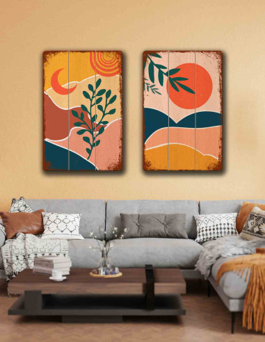 VINOXO Boho Sun And Moon Wall Art - Burnt Orange Set of 2