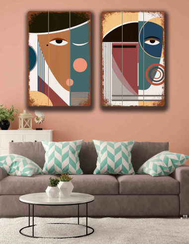 VINOXO Modern Abstract Face Painting For Living Room - Set of 2