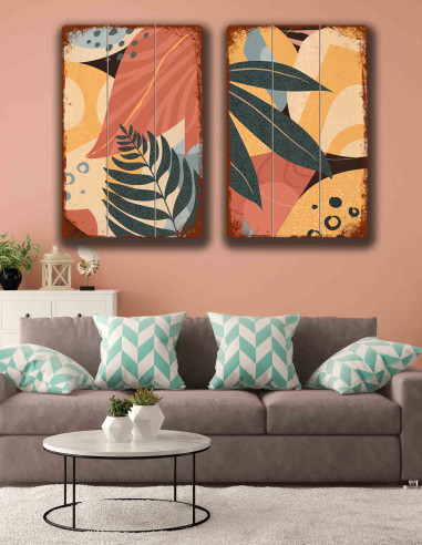 VINOXO Boho Wall Hanging Art Decor Frame - Leaves Set of 2 - Burnt Orange