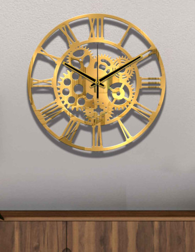 VINOXO Vintage Metal Analogue Wall Clock - Roman Gear Wheel