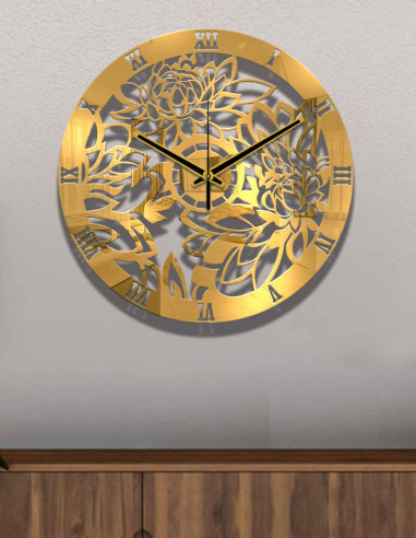 VINOXO Vintage Metal Analogue Wall Clock - Lotus