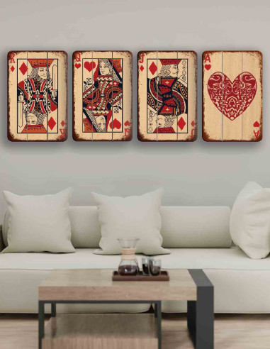VINOXO Minimalist Abstract Wall Art Painting For Living Room - Red - King Queen Jack Ace Card - Set of 4