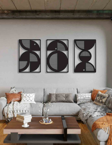 VINOXO Steel Geometric Wall Art Decor For Living Room - Minimalist - Set of 3