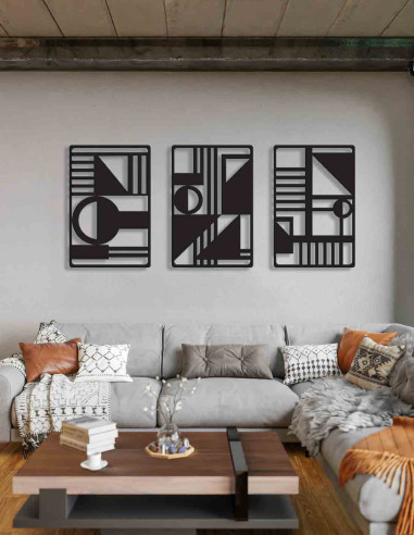 VINOXO Metal Boho Wall Hanging Art Decor For Living Room - Geometric - Set of 3