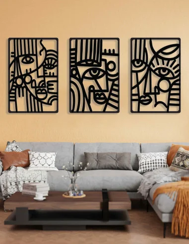 VINOXO Metal Line Art Wall Decor - Expressions - 3 Piece Set