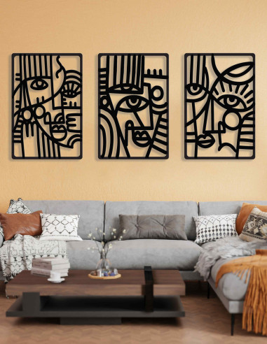 VINOXO Metal Line Art Wall Decor - Expressions - Set of 3