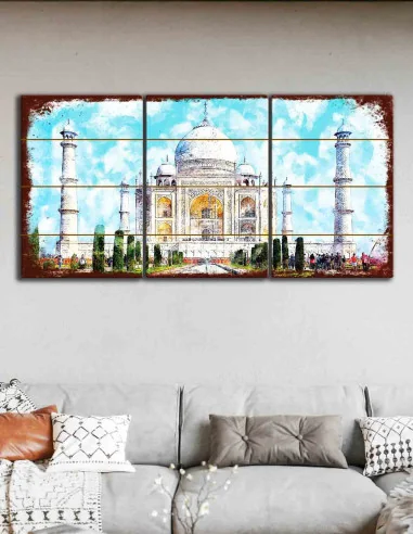 VINOXO Taj Mahal Abstract Painting - Set of 3