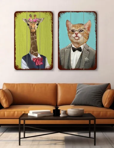 VINOXO Cute Wall Art Painting - Giraffe Cat Set of 2
