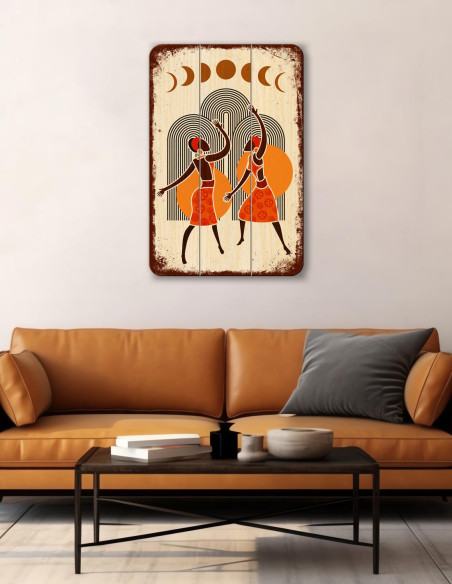 Wooden wall hanging with tribal couple silhouette design Wooden wall hanging with tribal couple silhouette design