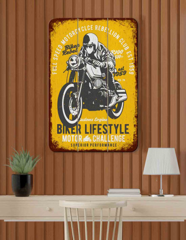 VINOXO Vintage Motor Bike Wall Art Decor Plaque - Biker Lifestyle - Yellow