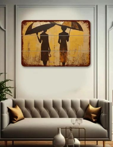 VINOXO Women With Umbrella Painting Wall Art - Yellow