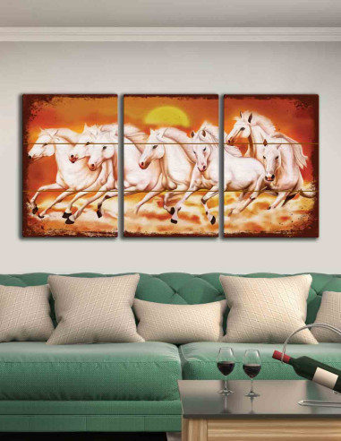 VINOXO Seven Horses Vastu Wall Painting - Set of 3 Panels