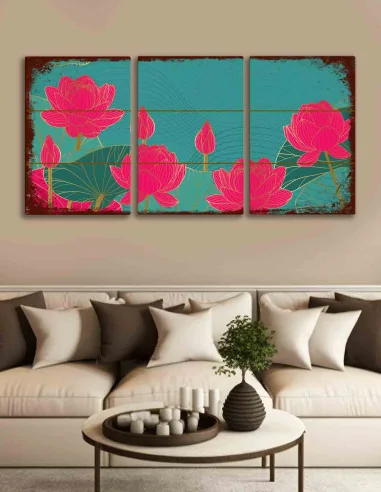 VINOXO Lotus Flower Wall Art Painting - Set of 3