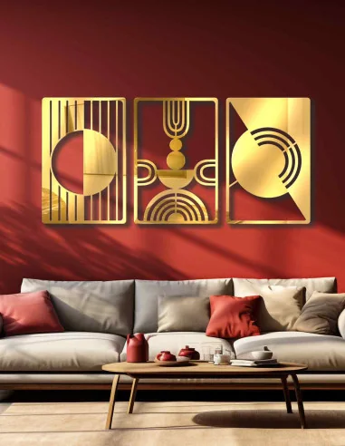 VINOXO Metal Moon Wall Hanging Art Decorations For Living Room - 3 Piece Set